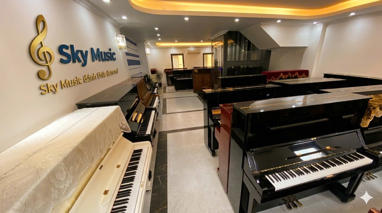Khách hàng trải nghiệm đàn piano Nhật bãi tại showroom Piano Japan Long Biên