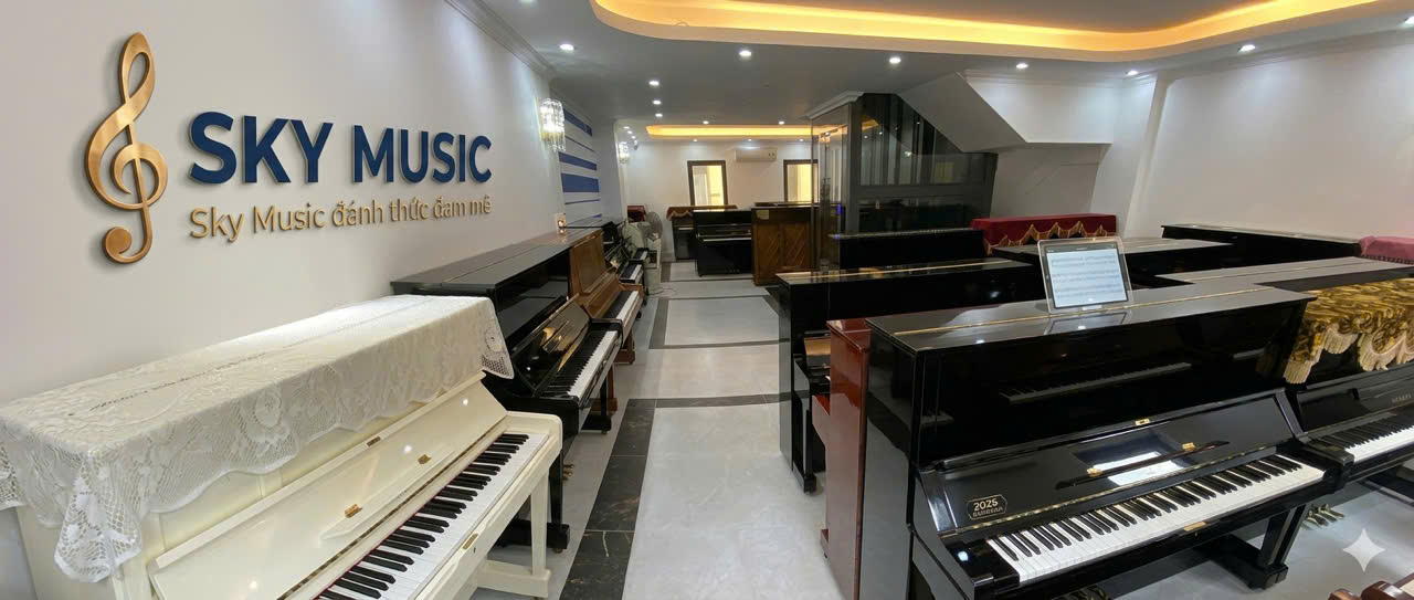 Không gian trung tâm piano Sky Music tại Long Biên Hà Nội với nhiều lựa chọn cho người mới