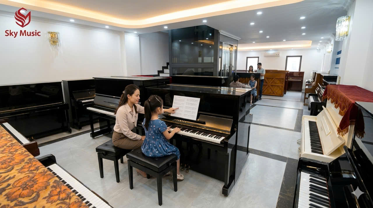 Giáo viên hướng dẫn học piano 1 kèm 1 cho học viên tại lớp học Long Biên Hà Nội