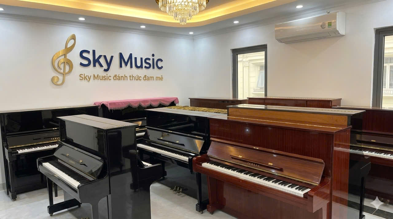 Không gian showroom piano Yamaha U1H U3H UX tại Sky Music Long Biên Hà Nội